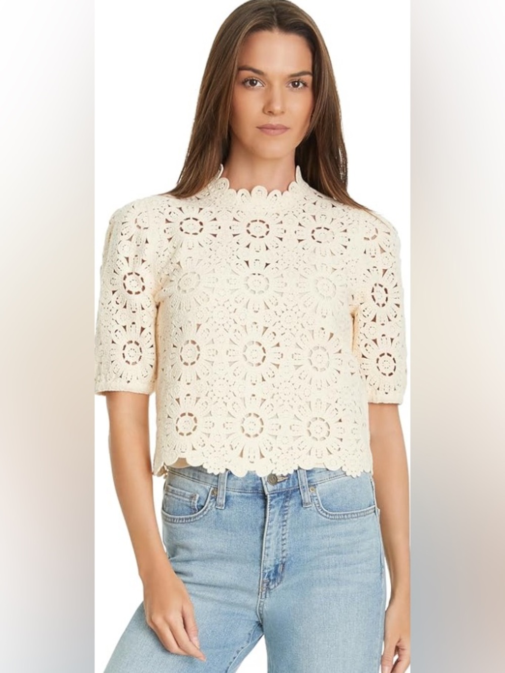 Sam Edelman Doral Crochet Short-Sleeve Blouse NWT